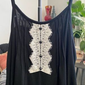 VNTG Xhilaration Black & Ivory Lace Bib Tank Top